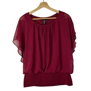 Style & Co Red Flutter Short Sleeve Blouse S